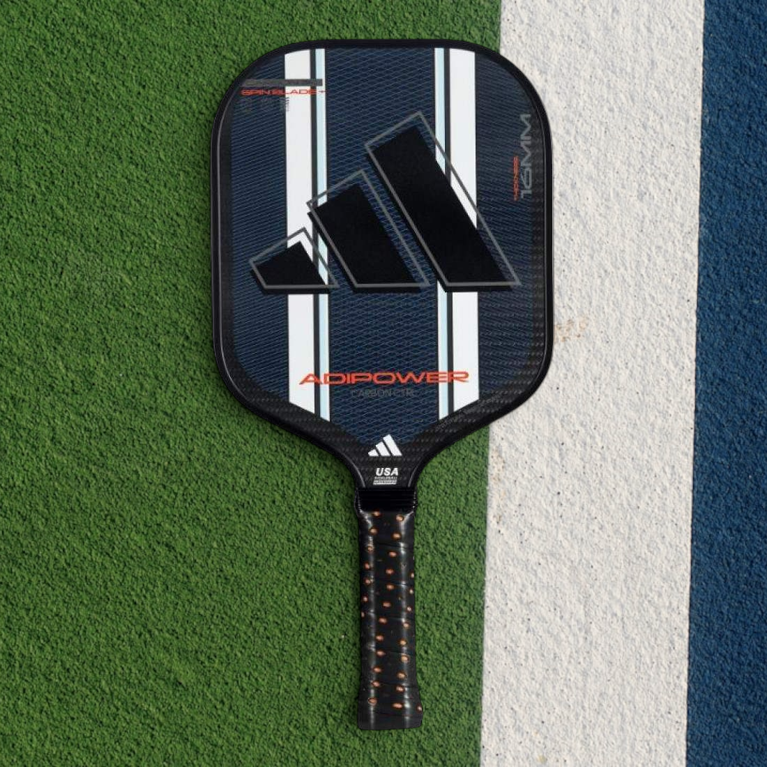 padelpickleball.store adidas Adipower Carbon Control pickleball paddle with black carbon fiber face and white stripes