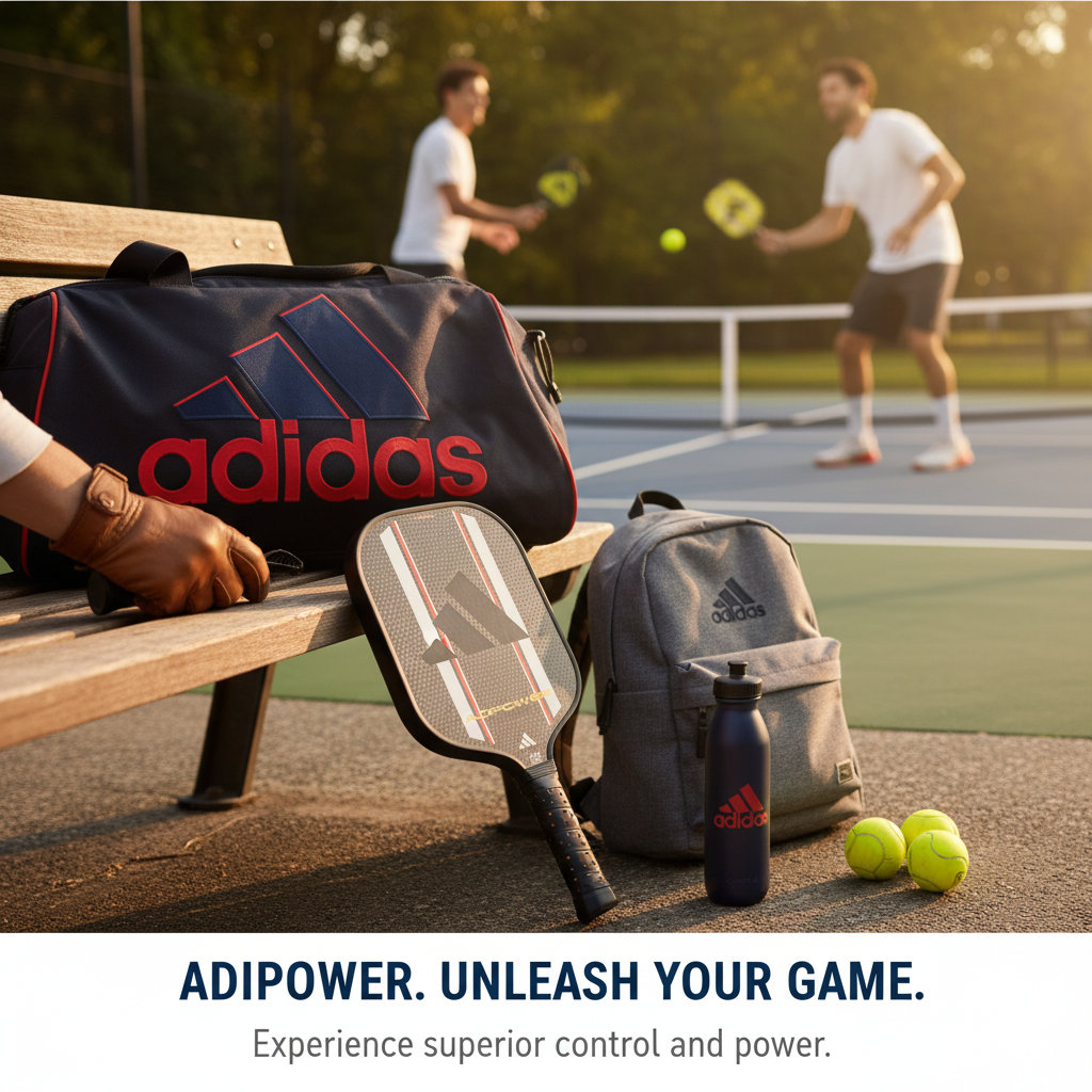 padelpickleball.store adidas Adipower Carbon pickleball paddle in black with red and white accents on a court surface