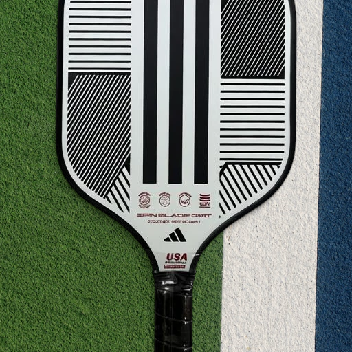 padelpickleball.store adidas Match Light pickleball paddle with black and white striped design on a court surface