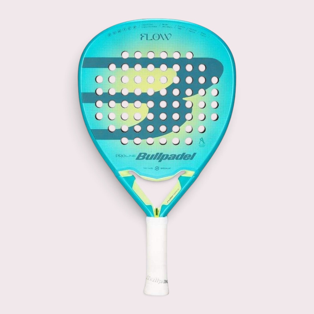 padelpickleball.store Bullpadel Flow Woman 2025 padel racket in teal and yellow with hybrid shape and white grip