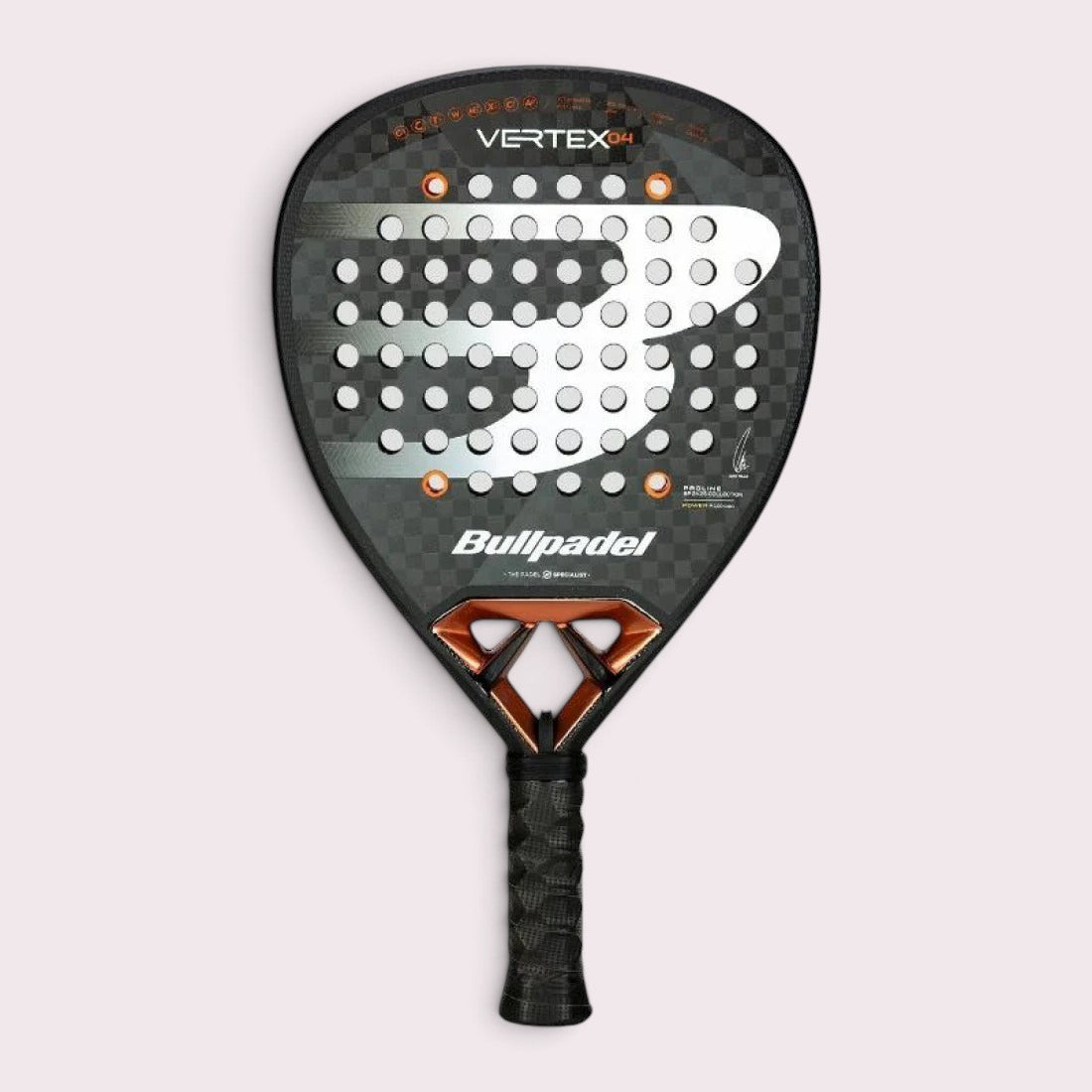 padelpickleball.store Bullpadel Vertex 04 2025 Juan Tello diamond-shaped carbon padel racket with orange accents