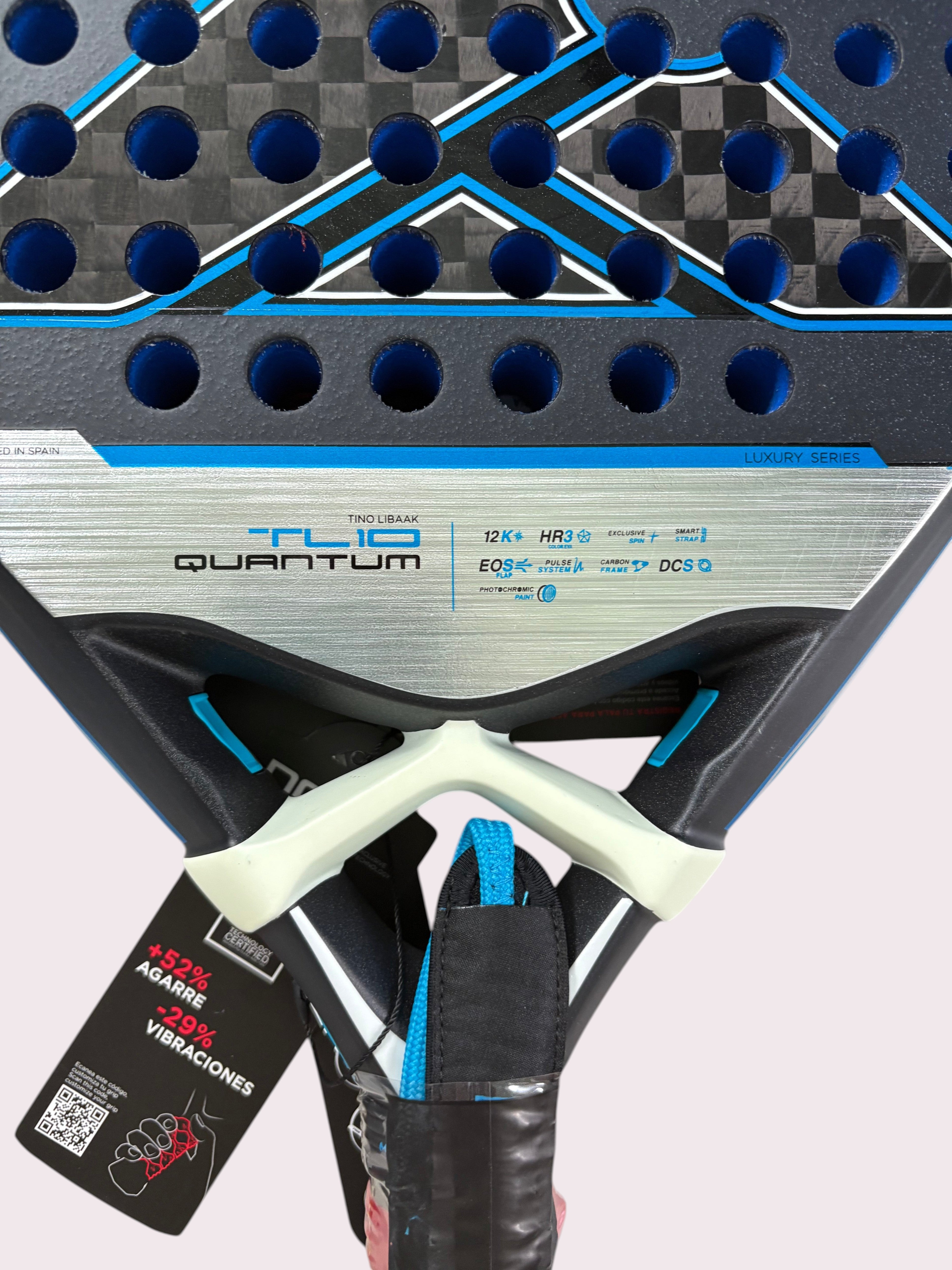 padelpickleball.store NOXTL10 Quantum 12K teardrop padel racket in black and cobalt blue carbon fiber